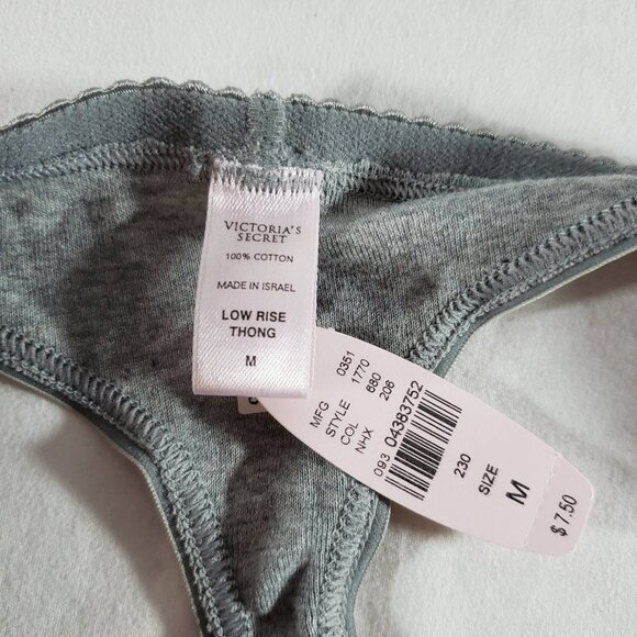 Victoria's Secret Signature Cotton Low Rise Thong Medium Gray *Pinholes* - Picture 3 of 4